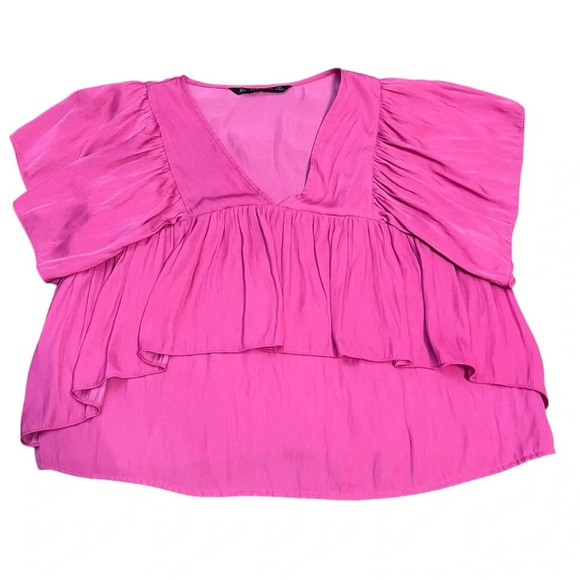 Zara Basic Hot Pink Tiered Top - Picture 1 of 4